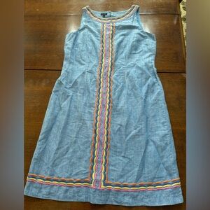 Talbots Denim Chambray Shift Dress with Colorful Embroidery, Women’s Size 10